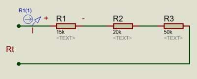 Series circuit of three resistors