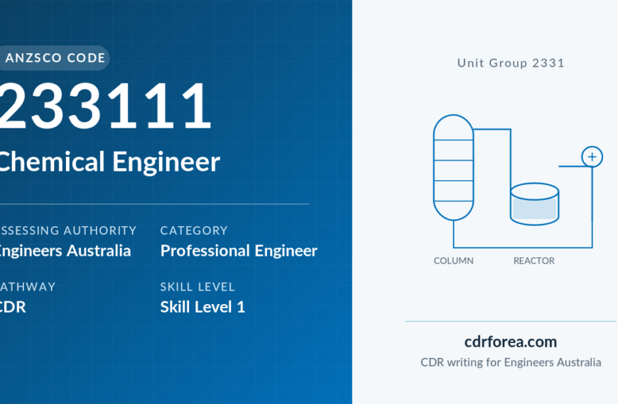 ANZSCO 233111 Chemical Engineer assessed by Engineers Australia as a Professional Engineer via the CDR pathway